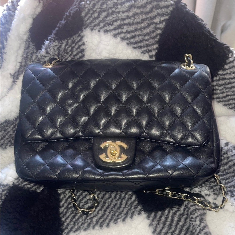 Black Quilted Shoulder Bag with Chain Strap (not an original)